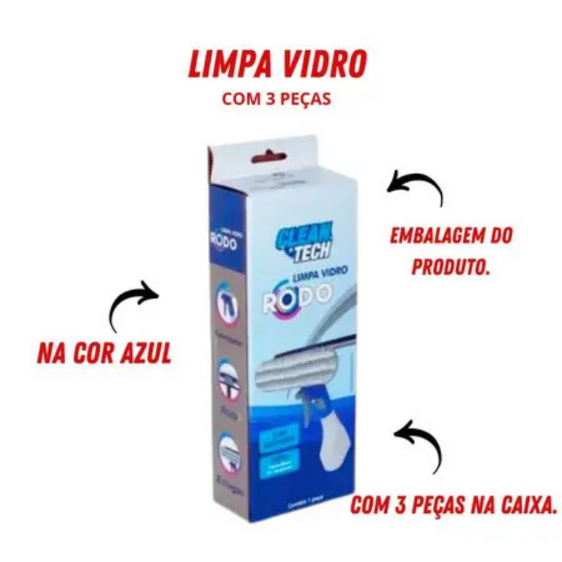 Rodo Limpa Vidro com Recipiente Clean Tech