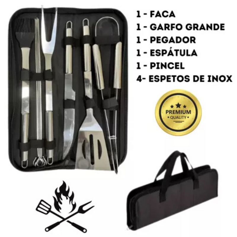 Kit Maleta de Churrasco: 9 Peças Luxuosas e Profissional em Aço Inox