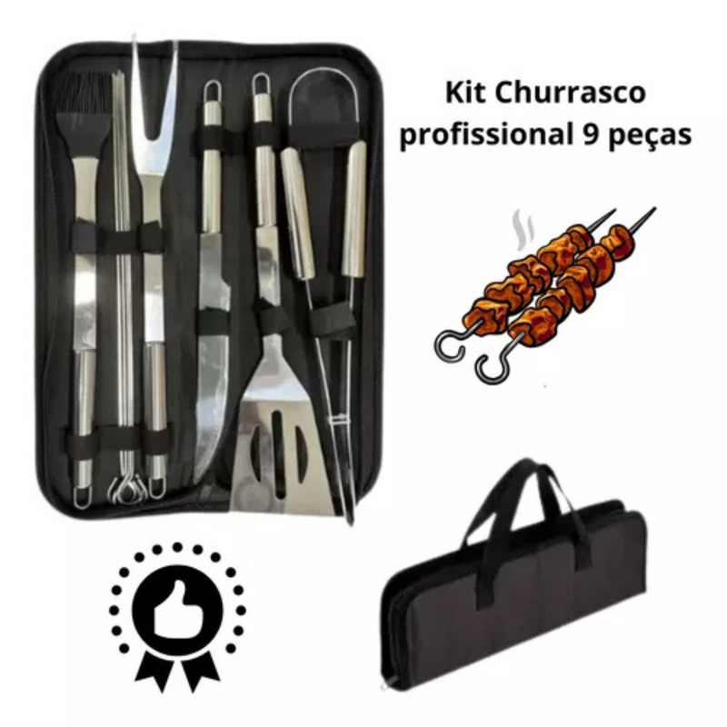 Kit Maleta de Churrasco: 9 Peças Luxuosas e Profissional em Aço Inox