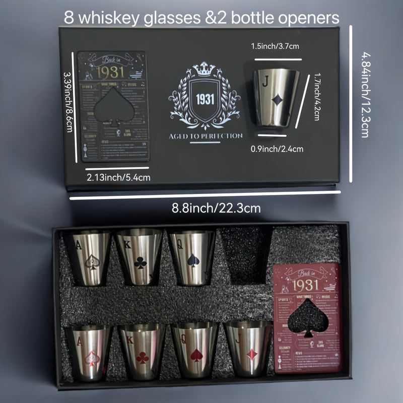 Kit Whisky Elegance: 8 Copos de Aço Inoxidável e Abridores Elegantes