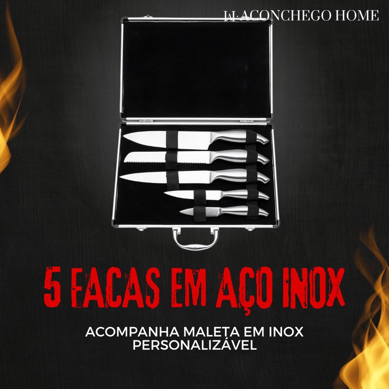 Maleta com jogo de facas - 5 PEÇAS em AÇO INOX