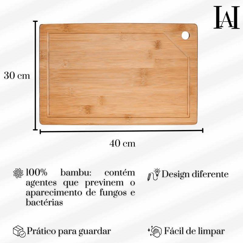 Tábua de corte com CANALETA  30 X 40 cm - Linha BAMBU