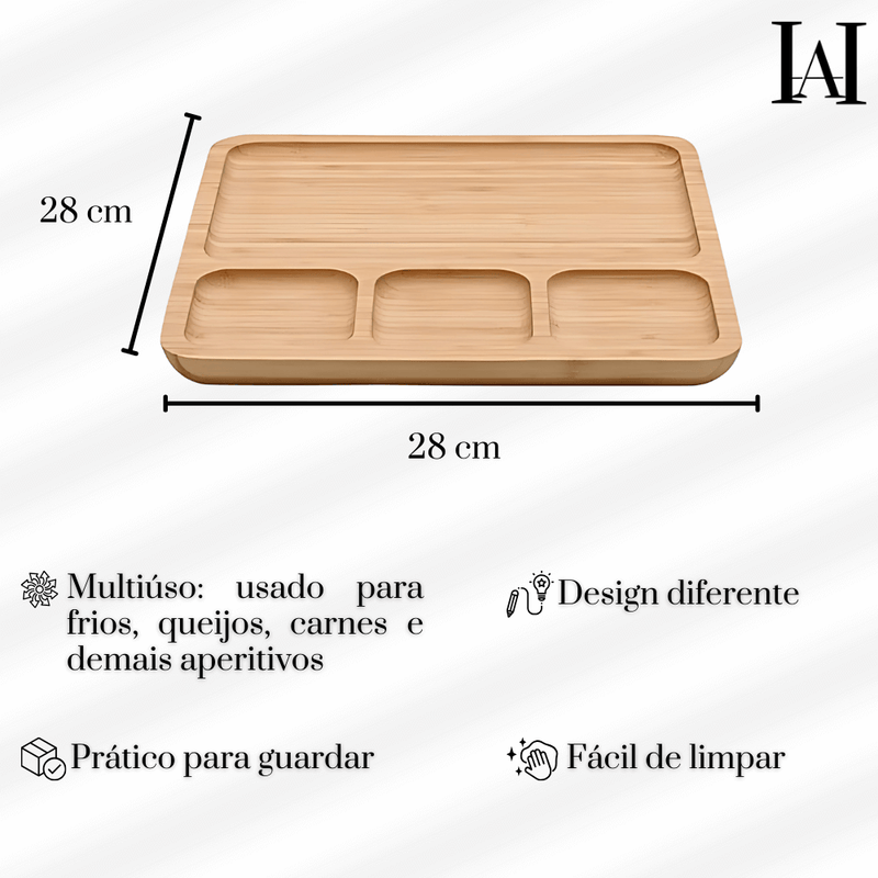 Petisqueira quadrada com 4 divisões - Linha BAMBU