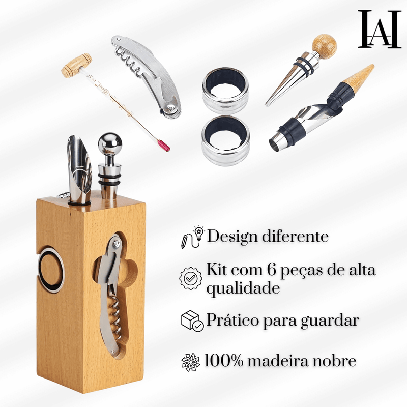 Kit vinhos elegância rústica em cepo de MADEIRA NOBRE - 6 PEÇAS