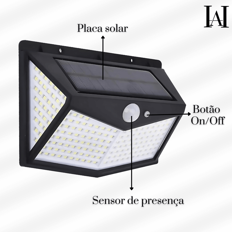 Sol Power: Luminária SOLAR ECOLÓGICA com SENSOR DE MOVIMENTO - 109 LEDs