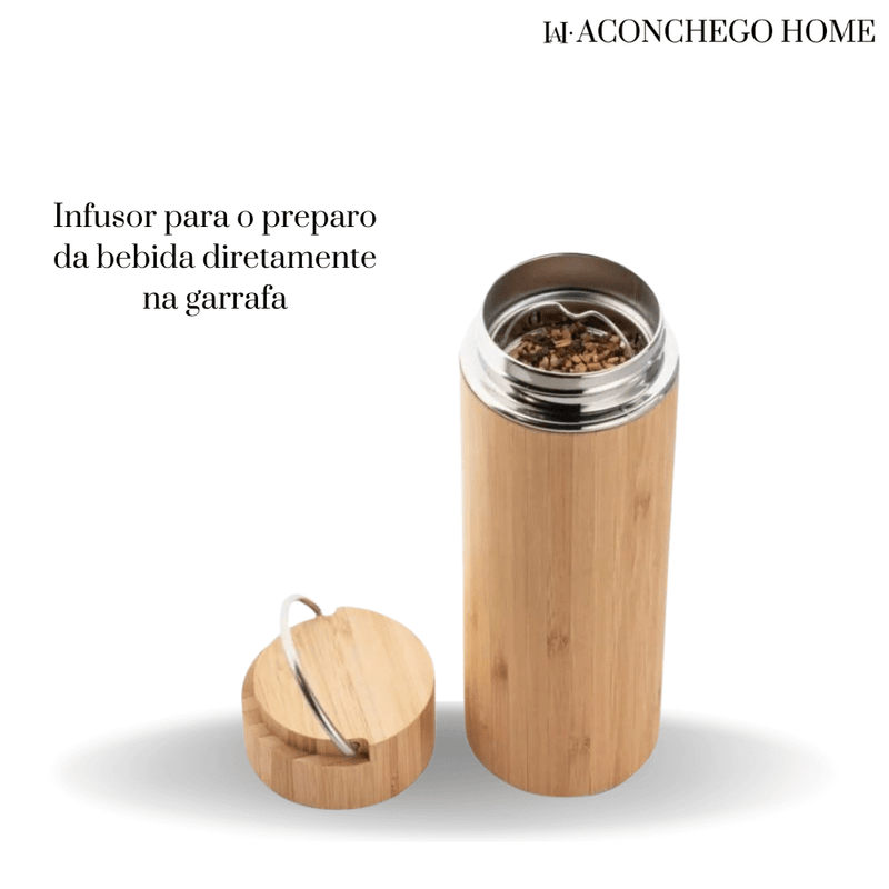 Garrafa térmica com INFUSOR e parede DUPLA ISOLADA a vácuo 500 ML - Linha BAMBU