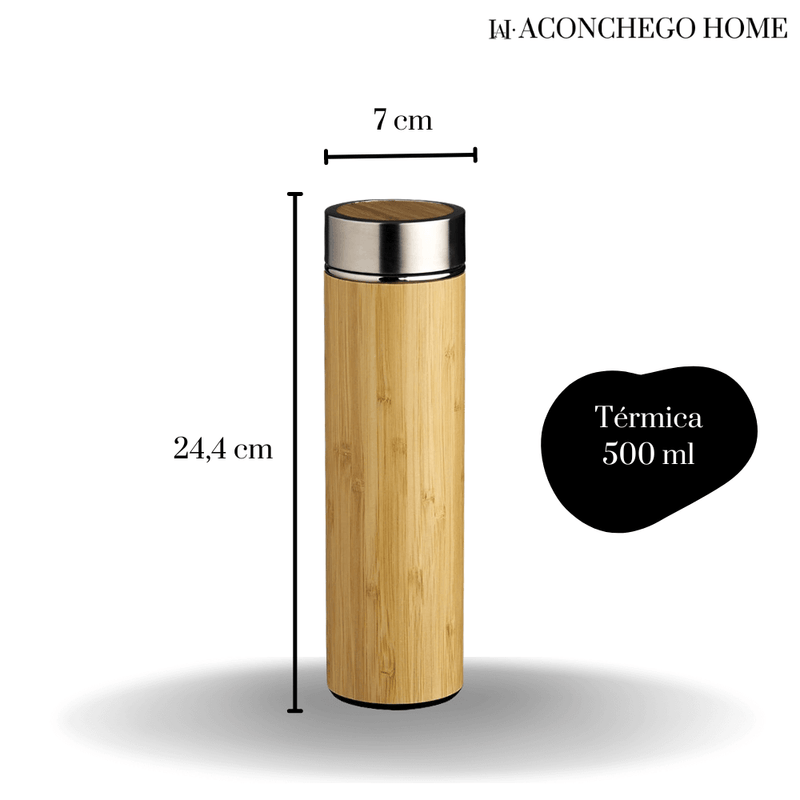 Garrafa térmica com INFUSOR e parede DUPLA ISOLADA a vácuo 500 ML - Linha BAMBU