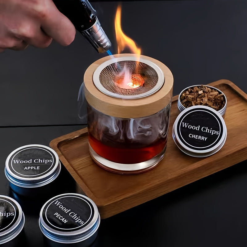 Set Premium de Defumação para Coquetéis: Infusor de Madeira e 4 Sabores Exclusivos